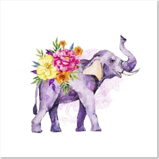 elephant and flowers Posters and Art